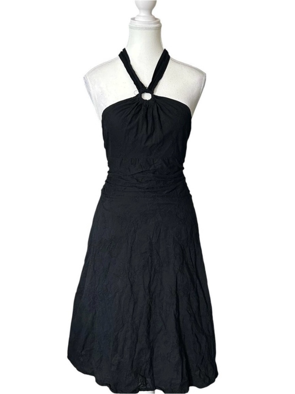 Y2K Summer “Mariposa” Black Halter Style Embroidered Midi Dress